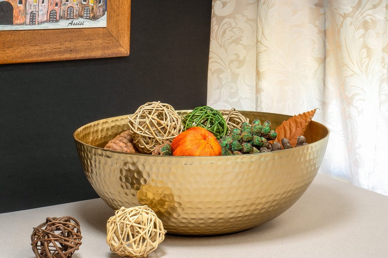Red Co. 12â€ Luxurious Round Hammered Aluminum Decorative Bowl, Gold Finish - Image 4